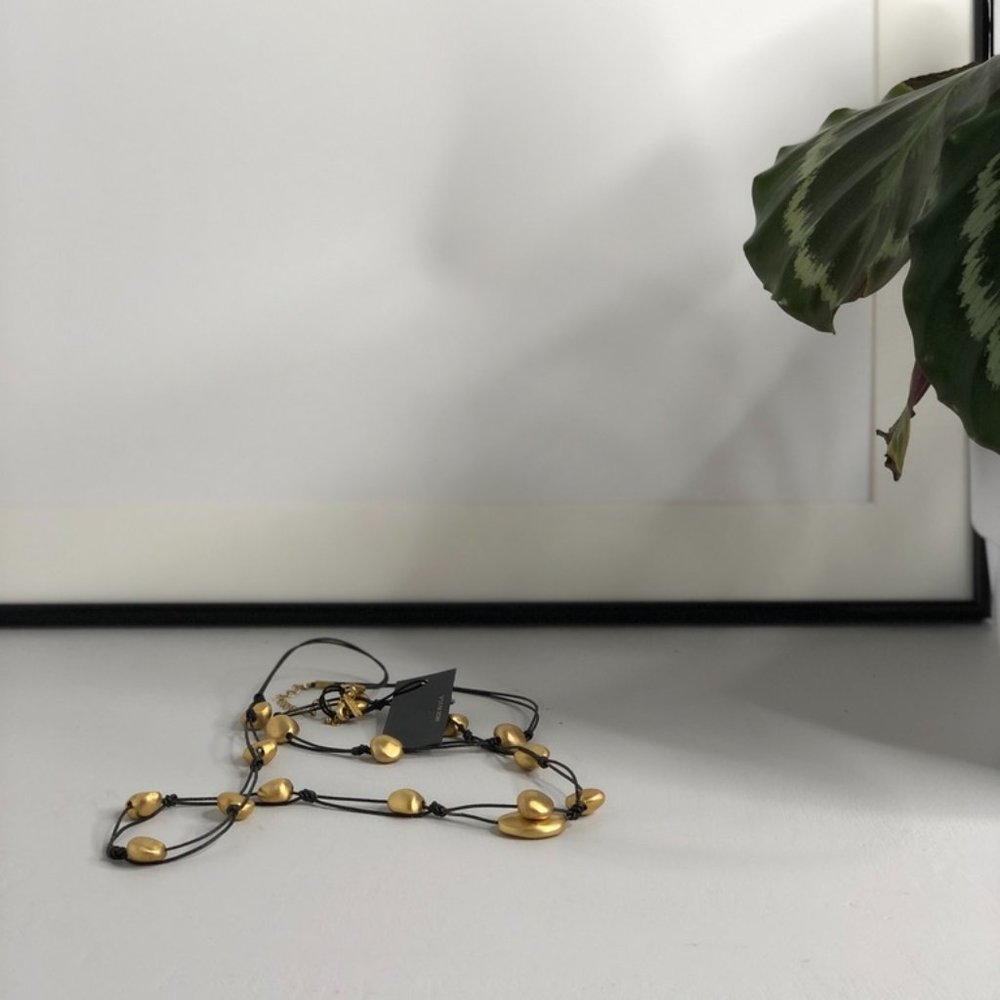 Deborah Grivas Matte Gold and Leather Necklace NWT